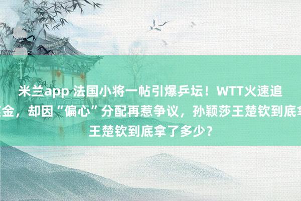 米兰app 法国小将一帖引爆乒坛！WTT火速追加50万奖金，却因“偏心”分配再惹争议，孙颖莎王楚钦到底拿了多少？