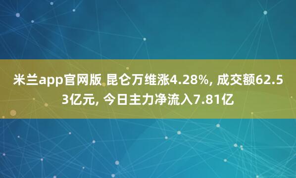 米兰app官网版 昆仑万维涨4.28%, 成交额62.53亿元, 今日主力净流入7.81亿