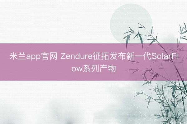 米兰app官网 Zendure征拓发布新一代SolarFlow系列产物